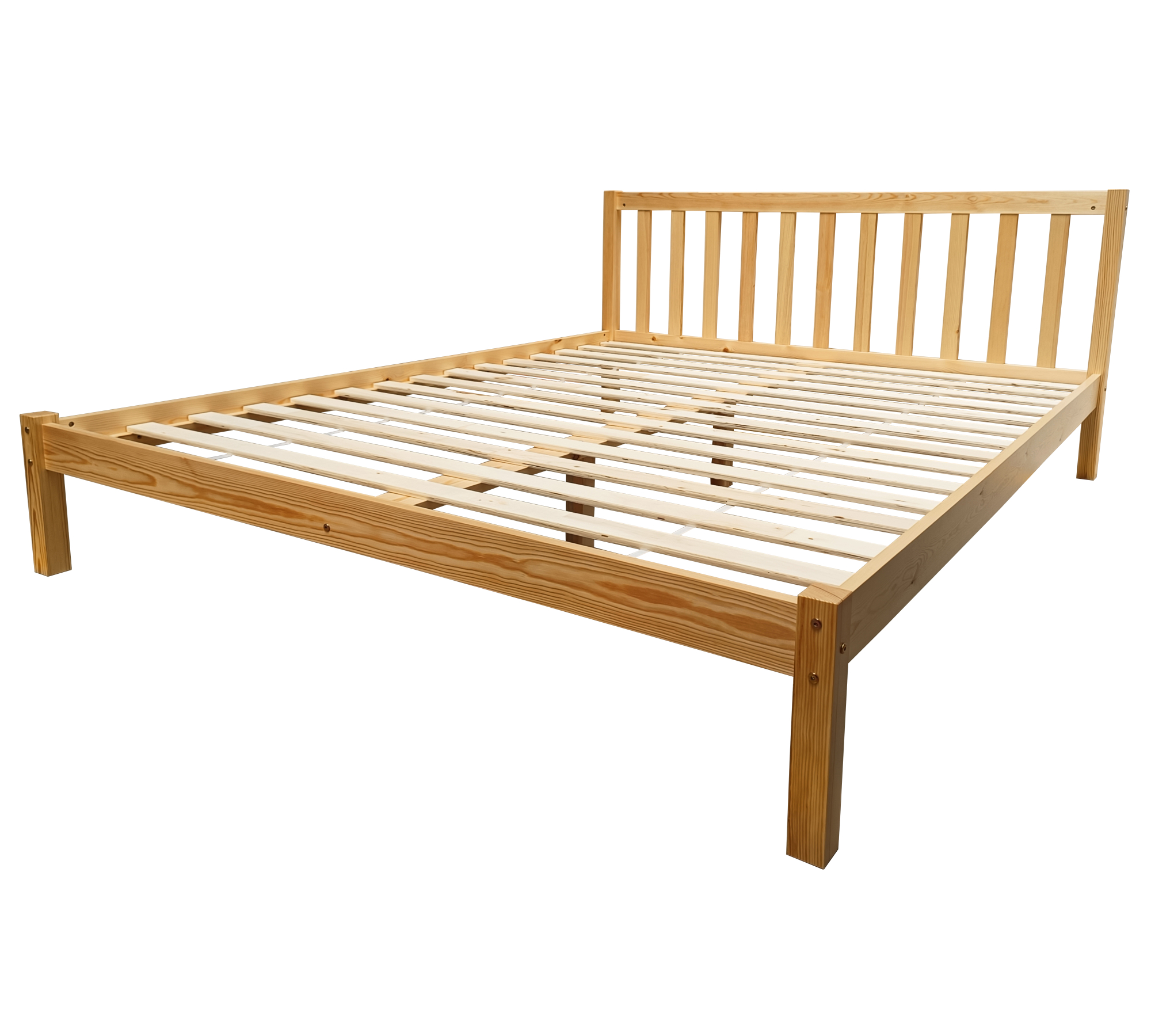 Scandi wooden bed, natural wood color, solid pine, 140x200 cm, with slatted base